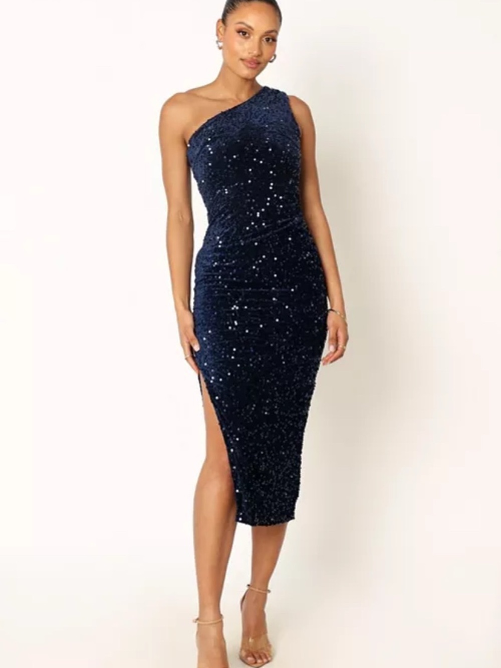 Petal & Pup Kiki One Shoulder Midi Dress bodycon velvet sequin cocktail Glam